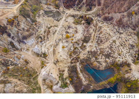 Aerial drone shot of a lake, opencast mine 95111913