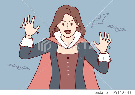 Young woman in Dracula costume for Halloween  95112243