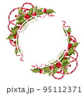 Christmas frame made of mistletoe and ribbon. Festive decoration 95112371