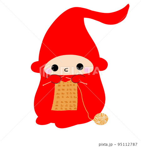 tonttu(tomte nisse)トントゥ（トムテ、ニッセ）の素材　編み物をしています 95112787
