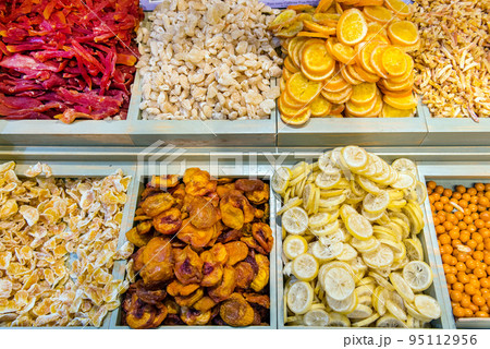Assortment of dried fruits in Jerusalem market Assortment of dried fruits in Jerusalem market 95112956