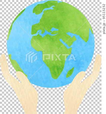 地球和兩隻手用水彩畫的插圖 95113232