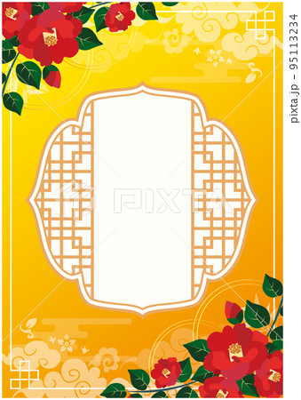 椿の花 和風 フレーム枠 椿の花 和風 フレーム枠 95113234