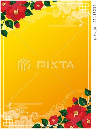 椿の花　和風　フレーム枠 95113236