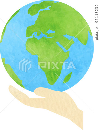 水彩で描いた地球と手のイラスト 水彩で描いた地球と手のイラスト 95113239