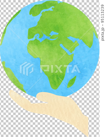 水彩畫的地球和手的插圖 95113239