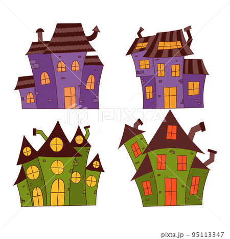 Halloween haunted house set. Trick or treat concept. Vector illustration in hand drawn style 95113347