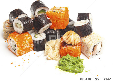 Sushi rolls japanese food isolated on white Sushi rolls japanese food isolated on white 95113482