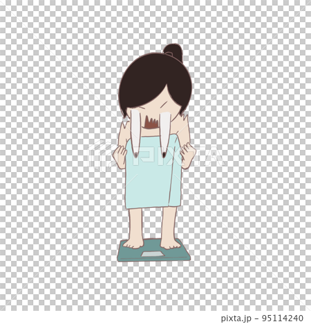 お風呂上がり体重計に乗って自分の重さに驚愕したイラスト 95114240