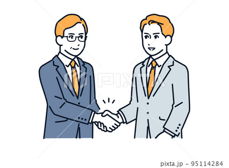 握手をするスーツのミドル男性のベクターイラスト素材 95114284