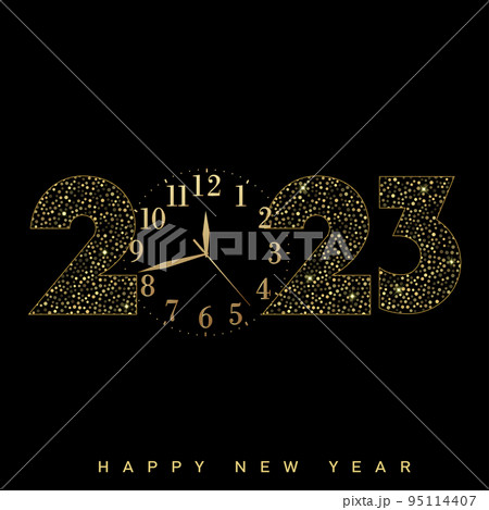 2023 Happy New Year and Merry Christmas card with golden text. Vector 2023 Happy New Year and Merry Christmas card with golden text. Vector 95114407