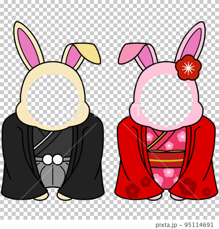 Rabbit New Year's card material (kimono) Rabbit New Year's card material (kimono) 95114691