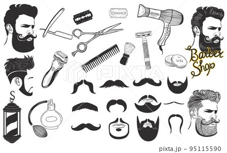 Set of signs and icons for barbershop isolated on a white background. Vector graphics. Set of signs and icons for barbershop isolated on a white background. Vector graphics. 95115590