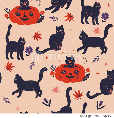 Seamless pattern with black Halloween cats. Vector graphics. Seamless pattern with black Halloween cats. Vector graphics. 95115635