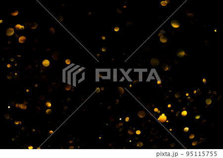 Golden glitter bokeh sparkles lights dark abstract overlay background 95115755