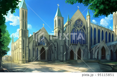 Anime Church Road Trees Street Light Blue Sky HD Anime Wallpapers  HD  Wallpapers  ID 105676