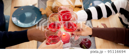 Happy family in party with fun on Christmas holiday together at home. 95116694