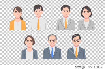 会社員のシンプルな顔アイコンのセット 会社員のシンプルな顔アイコンのセット 95117032