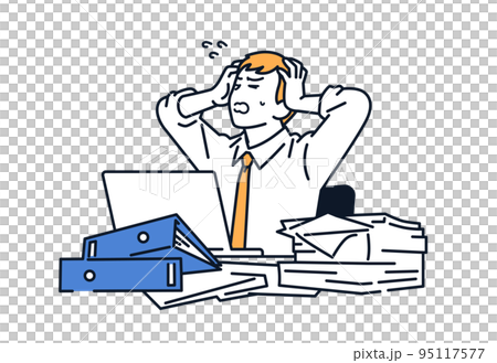 Vector illustration material of a businessman holding his head overtime 95117577