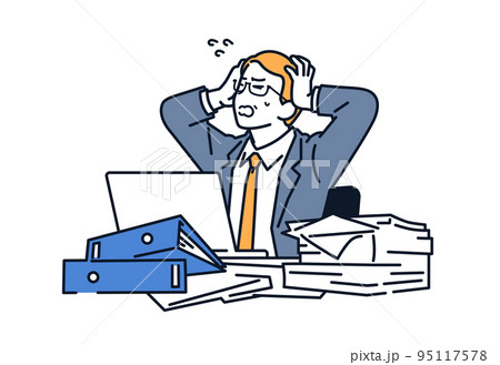 大量のタスクに頭を抱える経営者のベクターイラスト素材 95117578