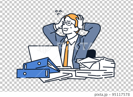 大量のタスクに頭を抱える経営者のベクターイラスト素材 95117578