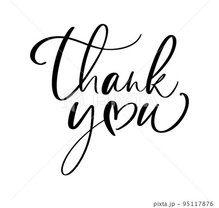Hand drawn vintage vector text Thank you and heart. Calligraphy lettering love autumn romantic valentines illustration for wedding, Thanksgiving Day, greeting card. Isolated on white Hand drawn vintage vector text Thank you and heart. Calligraphy lettering love autumn romantic valentines illustration for wedding, Thanksgiving Day, greeting card. Isolated on white 95117876