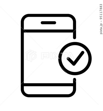 Cell phone icon with successful completed approval or accepted ok information. Vector mobile sign logo for web app 95117883