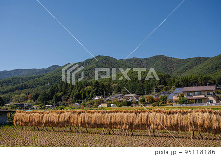 稲刈り後の風景　辰野町 95118186