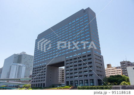 Modern high-rise building, viewed from the Sumida river, Tokyo. Modern high-rise building, viewed from the Sumida river, Tokyo. 95118618