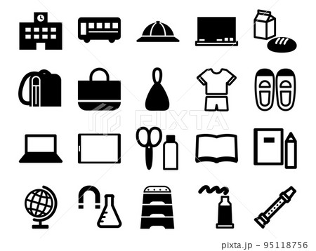 小学校アイコンのセット_黒ベタ 95118756