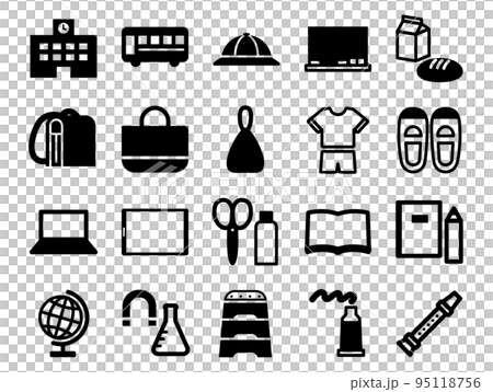 小学校アイコンのセット_黒ベタ 95118756