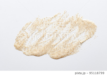 Sample cream scrub for washing with vitamin F. An exfoliating skin care product. White background 95118799