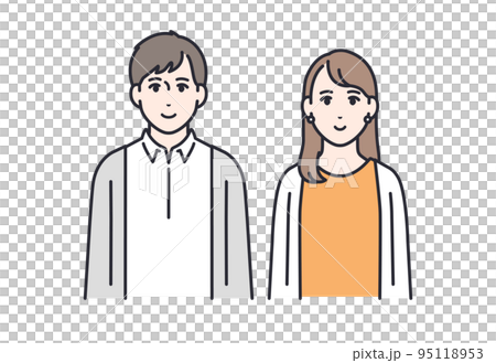 一對面向前方的年輕男女夫婦的矢量插圖素材 一對面向前方的年輕男女夫婦的矢量插圖素材 95118953