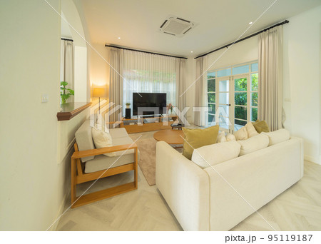 White luxury modern living room interior and decoration at home or house, interior design. Lifestyle. White luxury modern living room interior and decoration at home or house, interior design. Lifestyle. 95119187