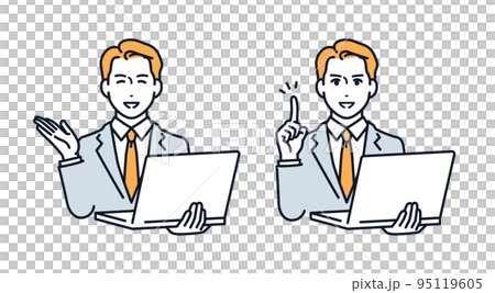 Vector illustration material of a businessman explaining with a laptop 95119605