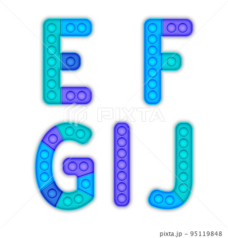 A set of blue realistic pop it toys in the form of an alphabet. A set of blue realistic pop it toys in the form of an alphabet. 95119848