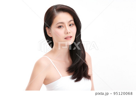 Beautiful young asian woman with clean fresh skin on white background, Face care, Facial treatment, Cosmetology, beauty and spa, Asian women portrait. 95120068