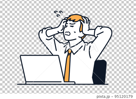 パソコンの前で頭を抱えるビジネスマンのベクターイラスト素材 パソコンの前で頭を抱えるビジネスマンのベクターイラスト素材 95120179