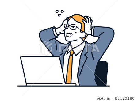 ノートパソコンの前で頭を抱える上司のベクターイラスト素材 ノートパソコンの前で頭を抱える上司のベクターイラスト素材 95120180