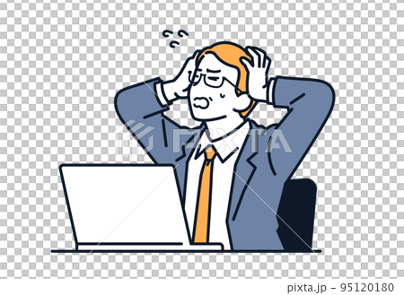 ノートパソコンの前で頭を抱える上司のベクターイラスト素材 ノートパソコンの前で頭を抱える上司のベクターイラスト素材 95120180