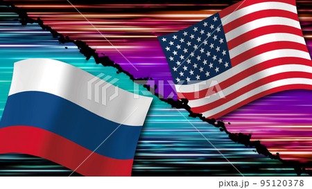 国旗 アメリカ VS ロシア イメージ背景 VSマーク無し C 国旗 アメリカ VS ロシア イメージ背景 VSマーク無し C 95120378