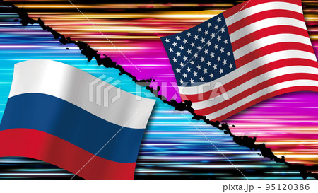 国旗 アメリカ VS ロシア イメージ背景 VSマーク無し B 95120386