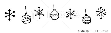 手描きのクリスマスバナー_玉と雪の結晶_黒 手描きのクリスマスバナー_玉と雪の結晶_黒 95120698