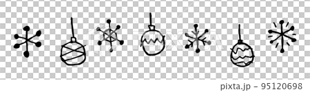 手描きのクリスマスバナー_玉と雪の結晶_黒 手描きのクリスマスバナー_玉と雪の結晶_黒 95120698