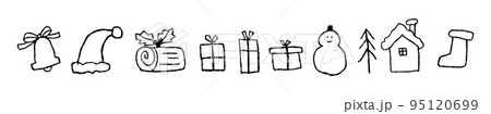 手描きのクリスマスバナー_グッズと雪だるま_黒 95120699