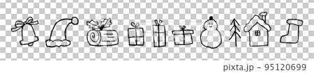 手描きのクリスマスバナー_グッズと雪だるま_黒 95120699
