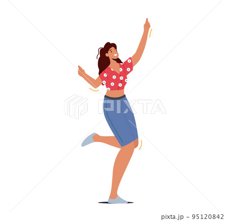Young Girl in Night Club Dancing and Jumping with Hands Up Isolated on White Background. Positive Excited Woman Disco Young Girl in Night Club Dancing and Jumping with Hands Up Isolated on White Background. Positive Excited Woman Disco 95120842