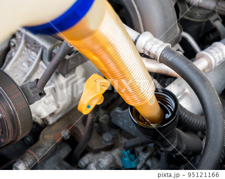 【車】オイル交換作業・新しいオイルを入れる 95121166