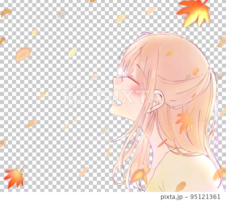 happy woman autumn leaves 95121361