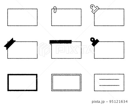 手描きメモ用紙イラストセット 枠内白ベタのイラスト素材